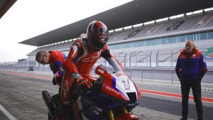 Tommy Bridewell gets his first taste of the Honda Fireblade